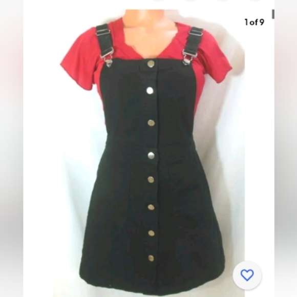 Divided by H&M Black Button Up Jean Denim Jumper Dress Size 3 / 4 Small Overalls - Picture 1 of 4